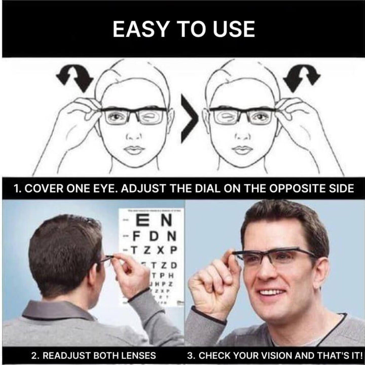 Sleek unisex adjustable glasses featuring dual prescription lenses for comprehensive vision correction. Everyday optical frames.