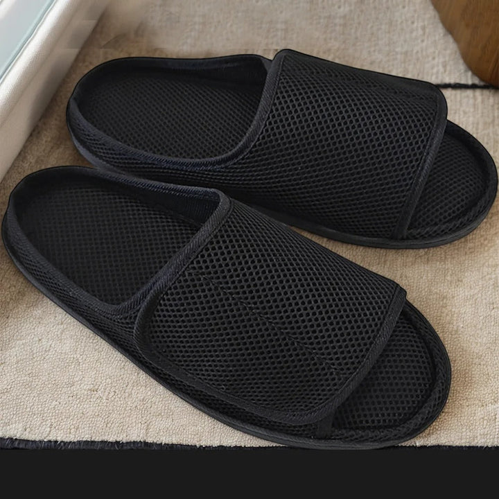 Comfort footwear for elderly: unisex adjustable slippers offering foot pain relief for swollen, diabetic feet. Easy to wear.