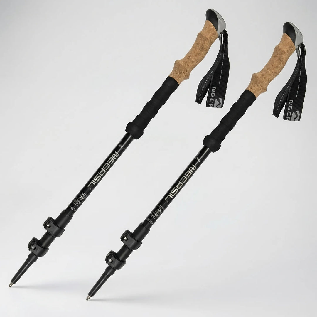 Pair of unisex ultralight telescoping trekking poles, essential adjustable gear for outdoor hiking and trails.