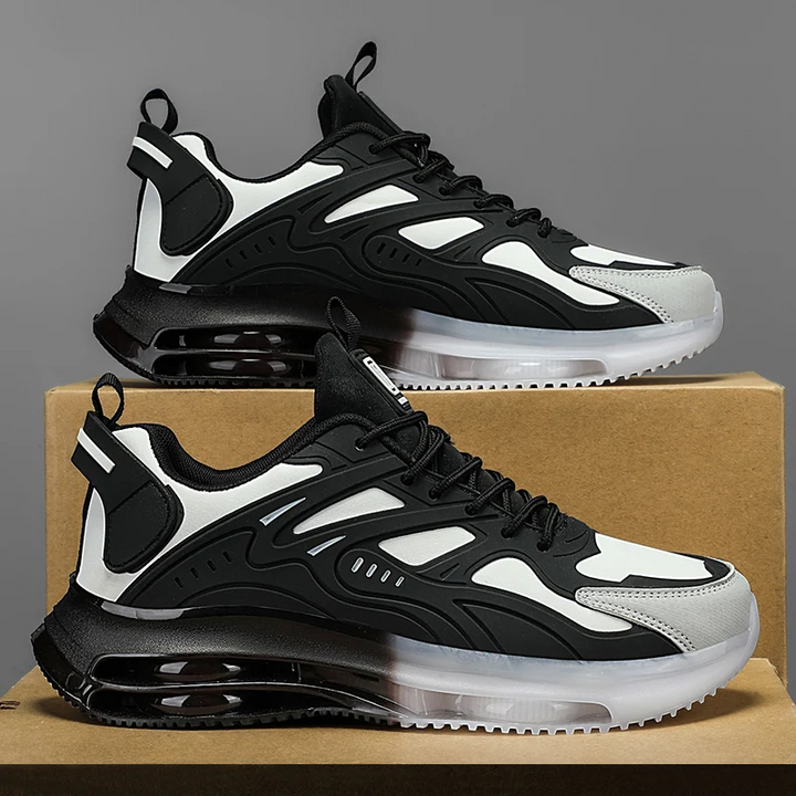 Side view of sleek AirTech unisex running shoes. Performance-ready athletic footwear for enhanced comfort.