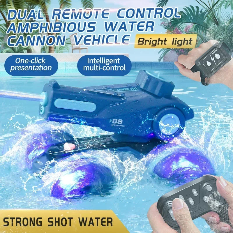 Durable amphibious RC stunt car, all-terrain remote control toy for adventurous kids