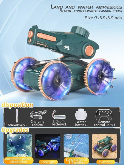 Kids' all-terrain RC stunt car, amphibious remote control toy, ideal for gift giving