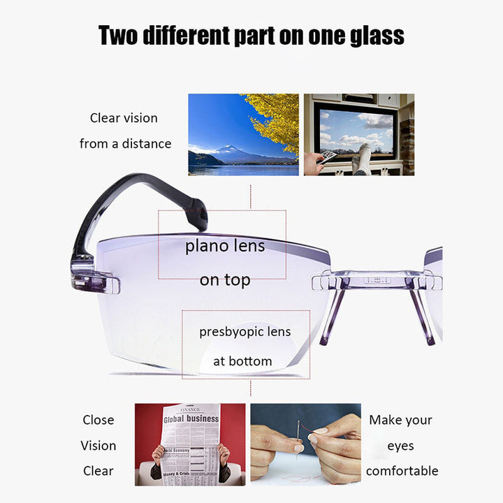 Purple vision aid multifocal reading glasses, offering blue light protection for daily eye care.