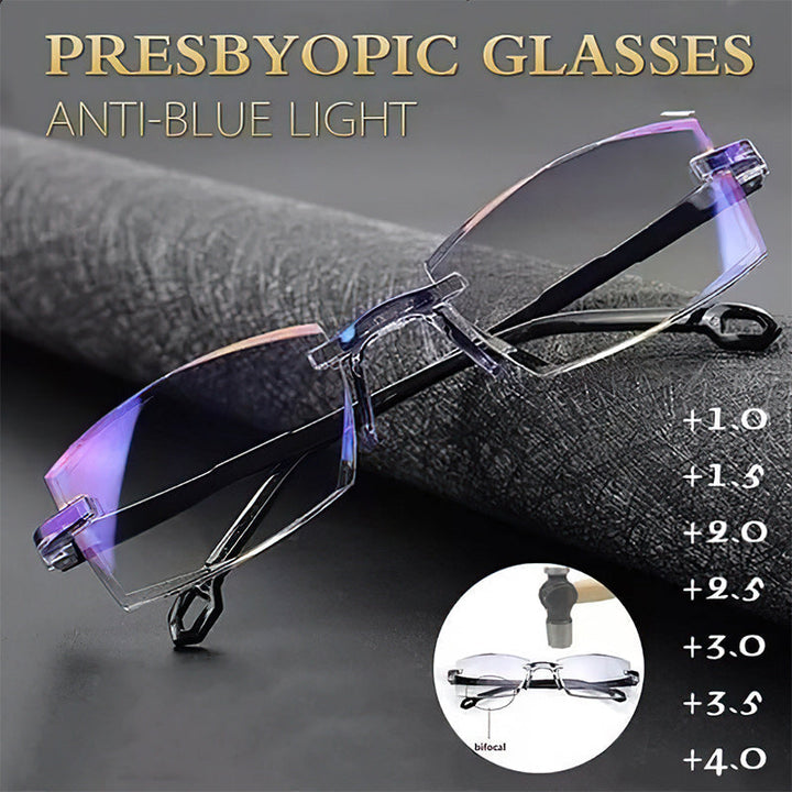 Optical multifocal reading glasses with advanced anti-blue light technology for enhanced eye comfort.