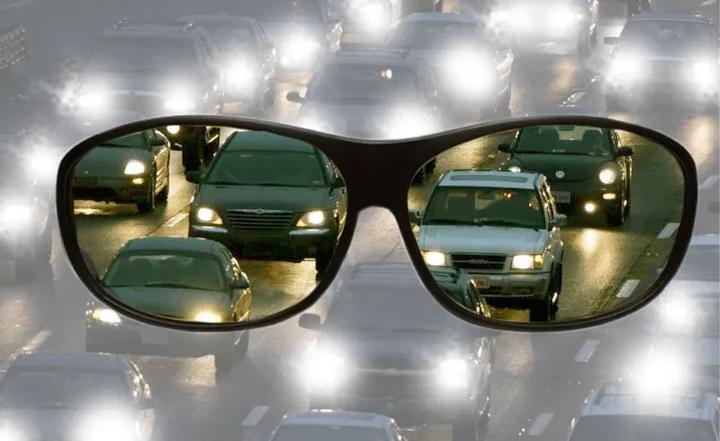 Yellow lens night vision glasses for driving, improving clarity & reducing glare from headlights. Unisex eyewear.