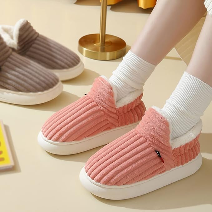 Unisex anti-slip plush home slippers, cozy brown indoor footwear for winter comfort