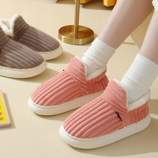 Unisex anti-slip plush home slippers, cozy brown indoor footwear for winter comfort