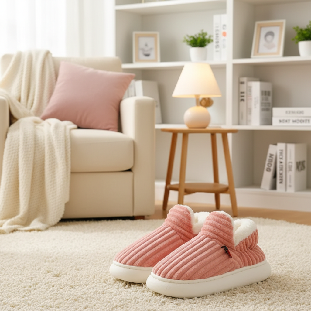 Collection of colorful anti-slip plush slippers, offering comfort and warmth for all