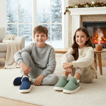 Warm plush anti-slip slippers, perfect unisex home footwear for cozy indoor use