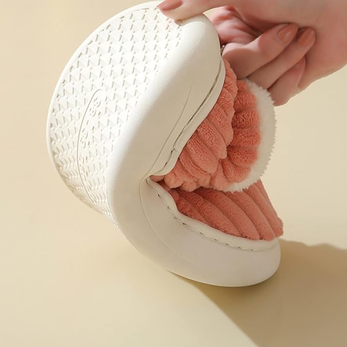 Soft anti-slip plush slippers in grey, ideal unisex footwear for warm winter comfort