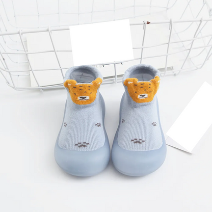 Cotton anti-slip baby socks, breathable and soft with a full rubber sole for new walkers.