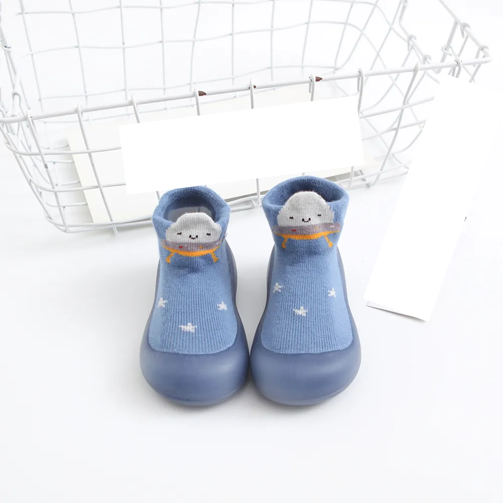 Comfortable anti-slip infant socks, elastic cotton blend with a secure rubber sole.