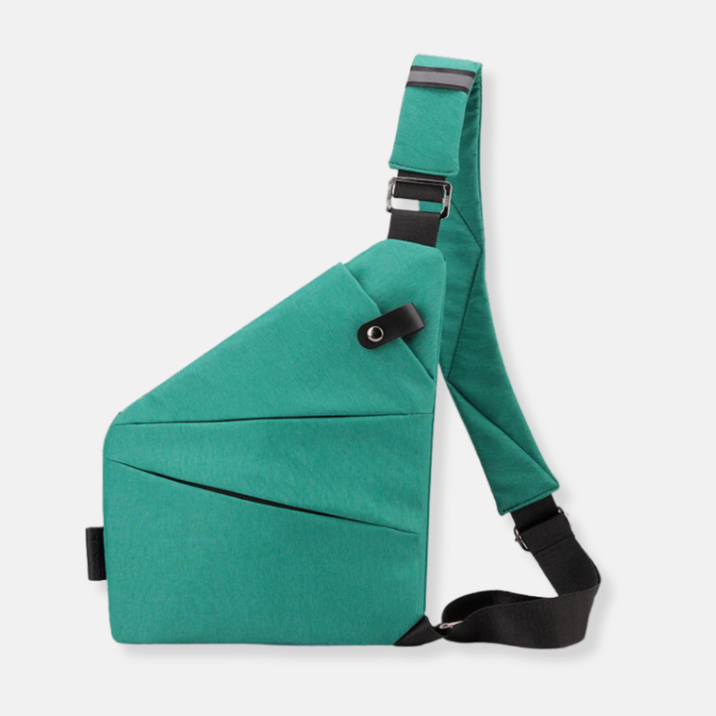 Discreet unisex anti-theft travel sling. Secure RFID protection for chest-worn crossbody.