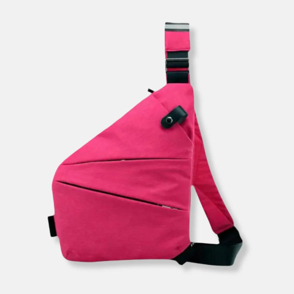Detail of the secure main compartment zipper on a durable unisex anti-theft sling bag.