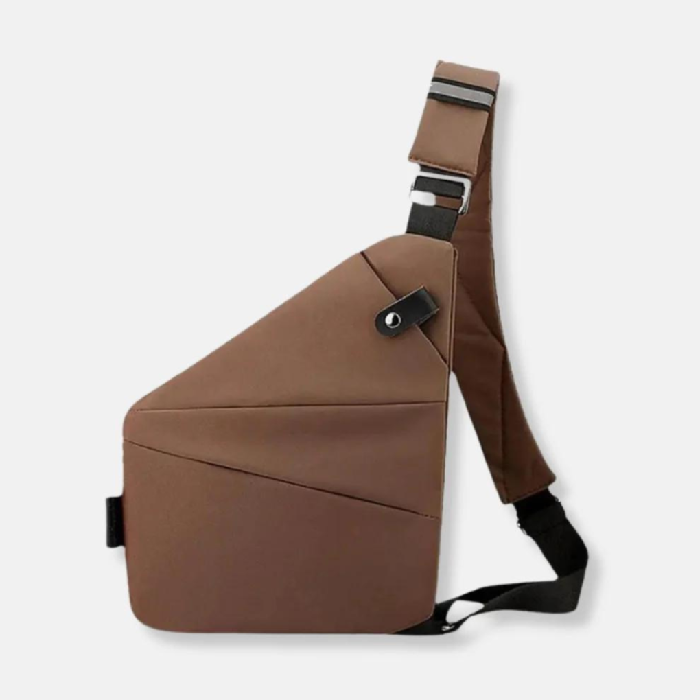 Person wearing an anti-theft sling bag, showcasing its secure cross-body fit for daily use.