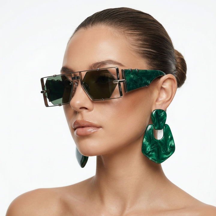 Stylish Arden Hexagon unisex sunglasses for UV protection. Premium alloy frame ensures fashion & eye safety.
