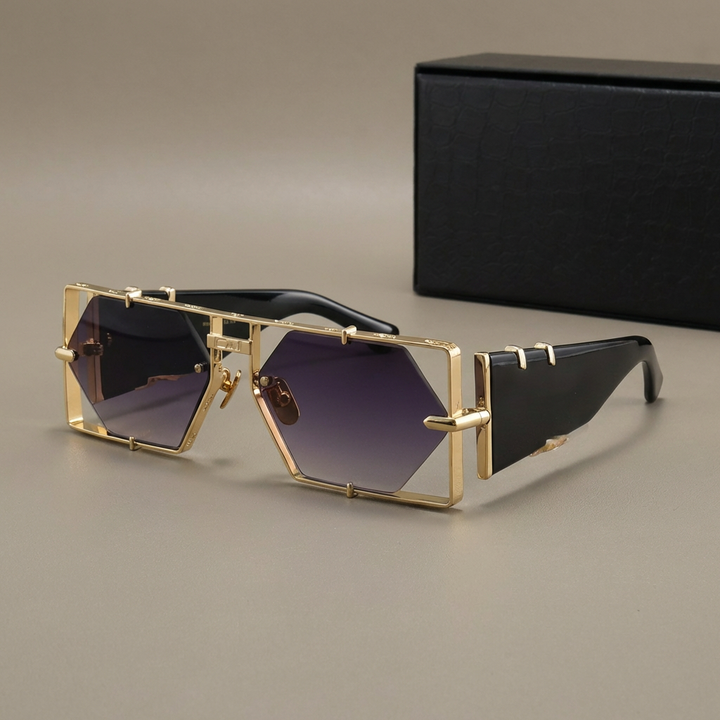 Trendy Arden Hexagon sunglasses, geometric alloy frame. Unisex design offers complete UV400 eye protection.