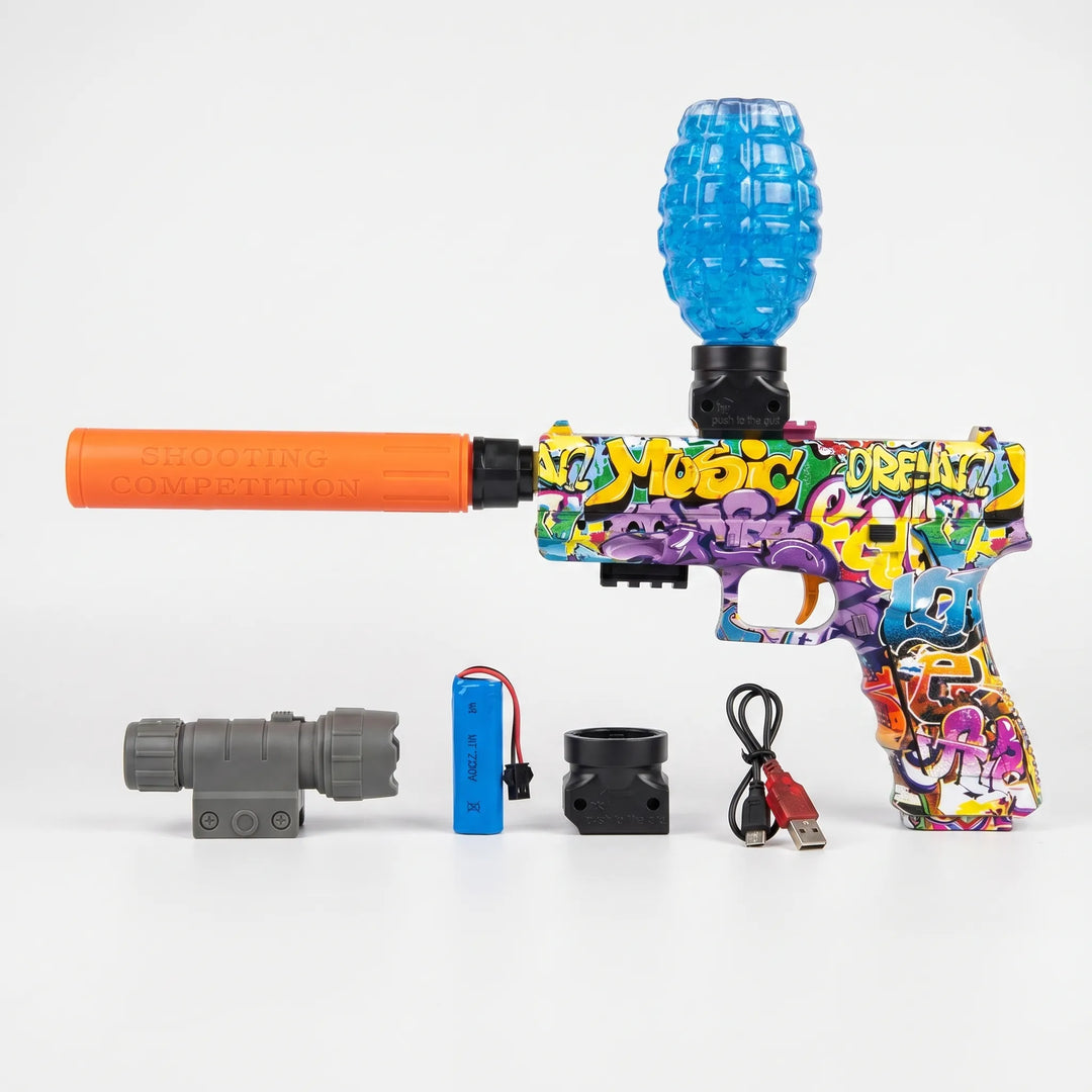 Modern automatic electric water blaster, a powerful battery-powered toy for endless summer water play.