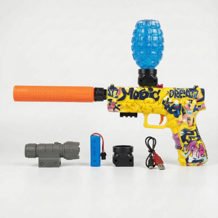 Sleek automatic electric water blaster, a cool battery-powered toy for outdoor summer water games.