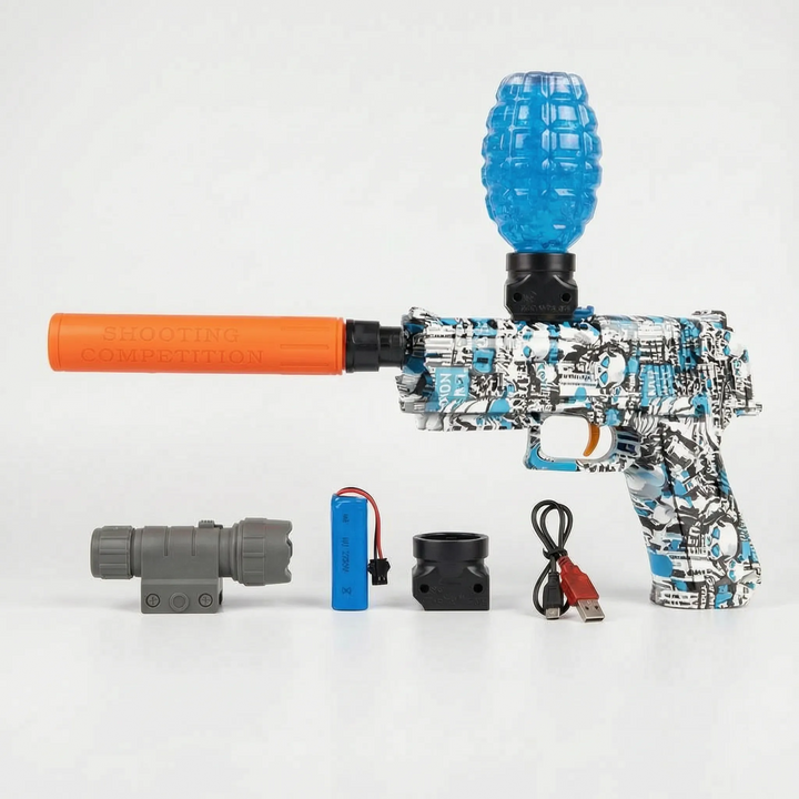 Unisex electric water blaster toy, designed for fun automatic outdoor summer water fights for all kids.