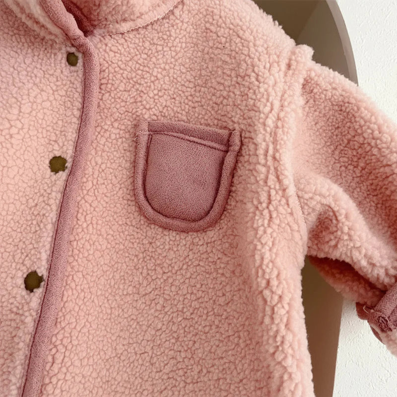 Infant fashion: unisex hooded winter romper, thick and warm, with convenient snap buttons