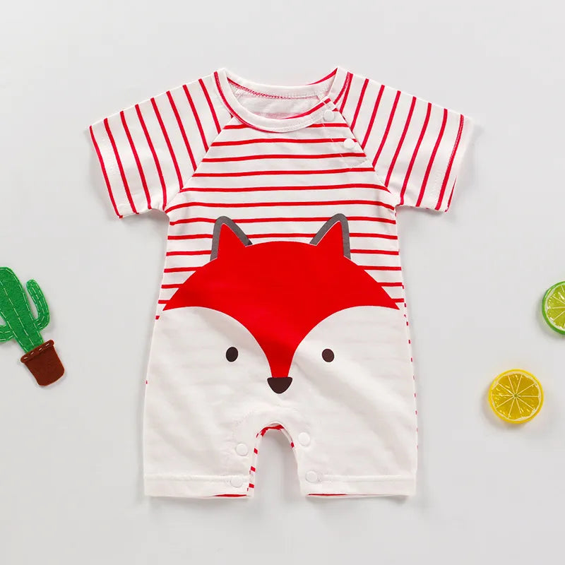 White unisex baby cotton short-sleeve romper, comfortable baby clothing for summer
