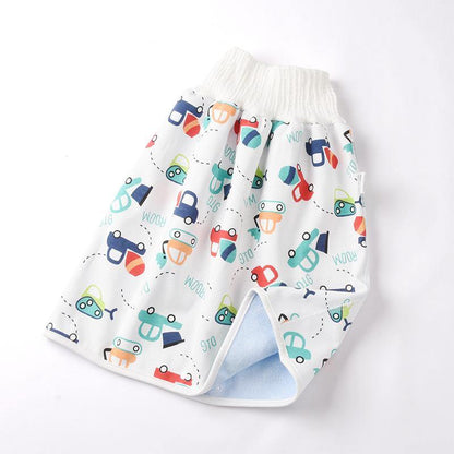 Unisex baby absorbent diaper training skirt; cotton & bamboo fiber; waterproof for nighttime protection.