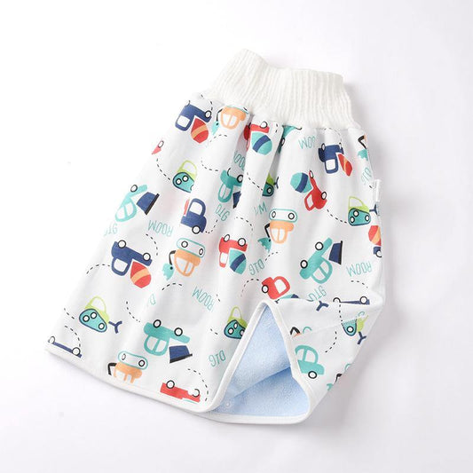 Unisex baby absorbent diaper training skirt; cotton & bamboo fiber; waterproof for nighttime protection.
