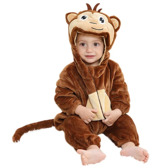 Close-up of animal ear detail on hooded baby romper, soft cotton blend