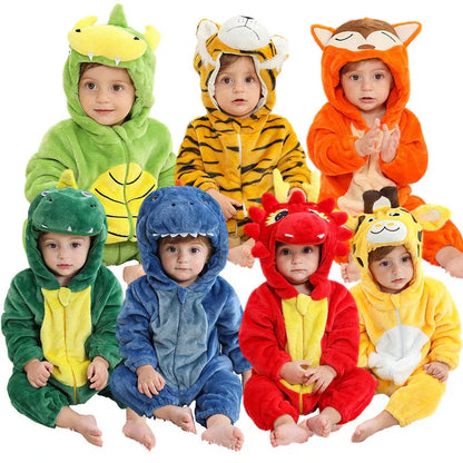 Cotton blend infant animal romper, hooded for extra warmth and charm