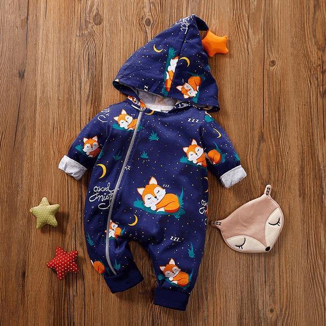 Unisex baby animal print fleece romper jumpsuit, cozy winter infant apparel