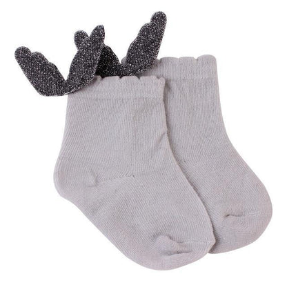 Detail of silicone anti-slip grips on baby angel wings socks for crawling aid