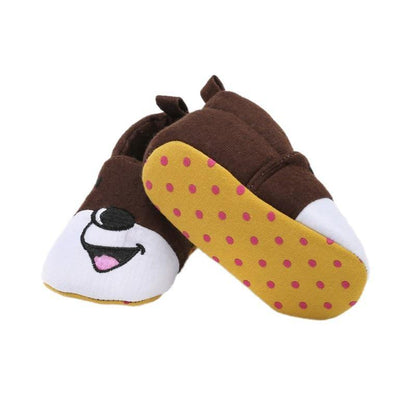 Soft sole infant footwear: cute bear cub cotton shoes for baby boys and girls.