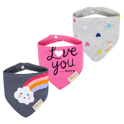 Side view of a baby wearing a bandana bib, showing its comfortable fit and full coverage
