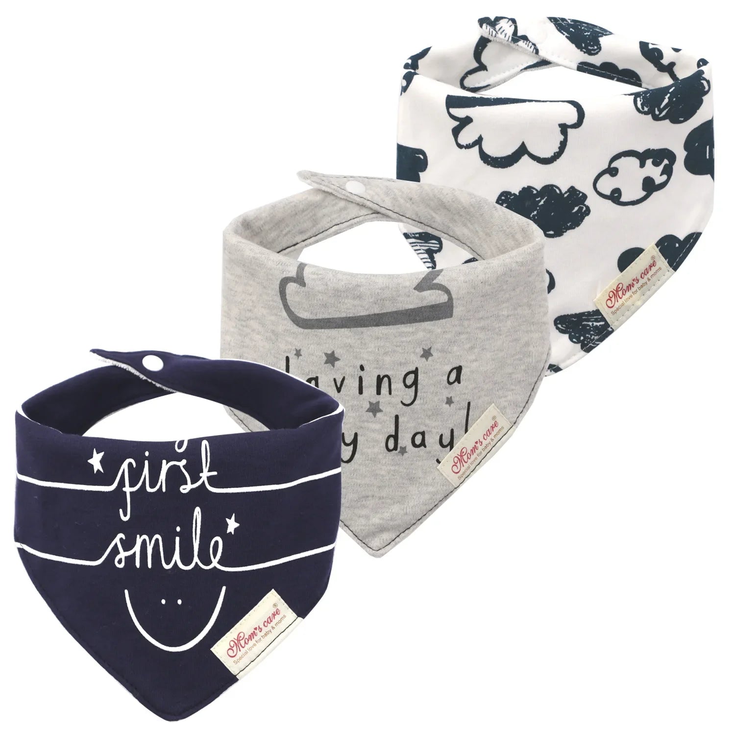 Cotton bandana bib for babies, featuring strong, secure snaps for adjustable fit, prevents drooling mess