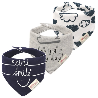 Cotton bandana bib for babies, featuring strong, secure snaps for adjustable fit, prevents drooling mess