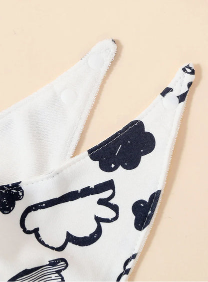 Unisex baby wearing a stylish bandana drool bib, keeping clothes dry, useful burp cloth alternative