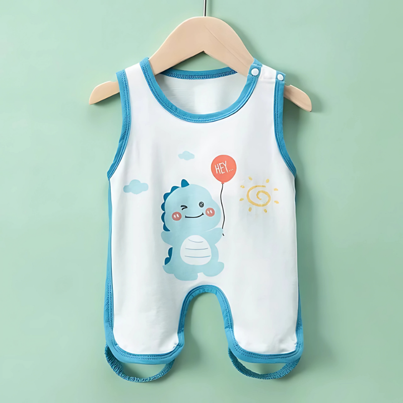 Unisex baby summer outfit: white cotton romper, breathable and gentle on skin.