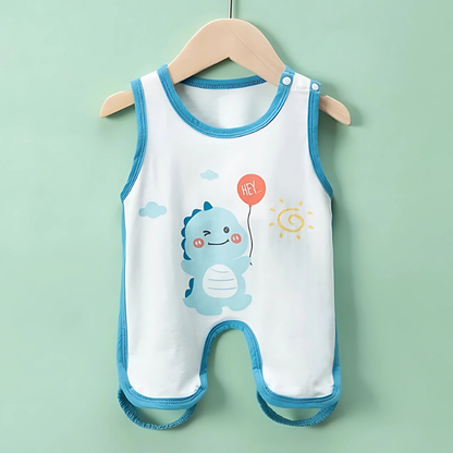 Unisex baby summer outfit: white cotton romper, breathable and gentle on skin.