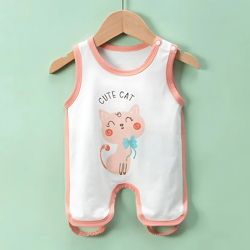 Newborn essentials: light blue cotton breathable romper, short-sleeved for warm weather.