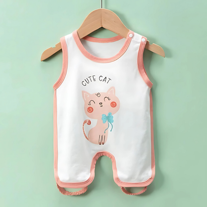 Newborn essentials: light blue cotton breathable romper, short-sleeved for warm weather.