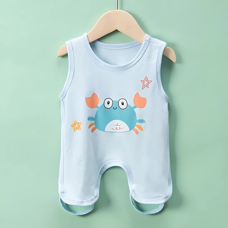 Baby pajamas: comfortable unisex cotton romper in a neutral color for summer nights.