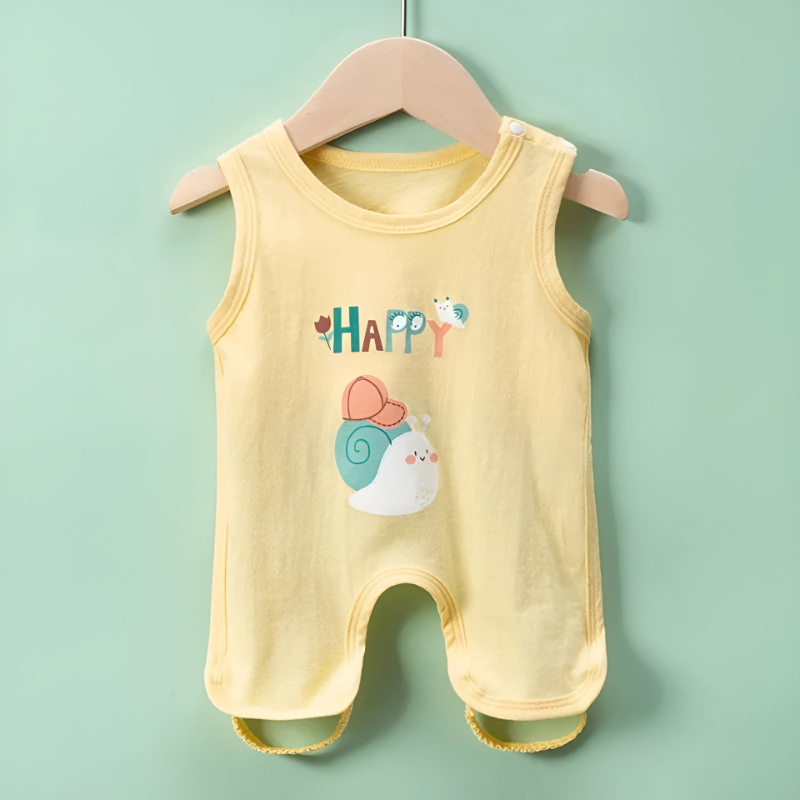 Folded cotton baby romper, highlighting its soft fabric, a perfect summer baby outfit.