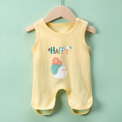 Folded cotton baby romper, highlighting its soft fabric, a perfect summer baby outfit.
