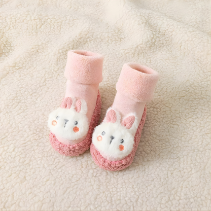 Breathable knit baby sock shoes with a comfortable soft sole and non-slip bottom, in a charming bunny style.