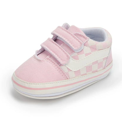 Unisex baby canvas first walkers with secure hook and loop, soft sole for infant foot health.