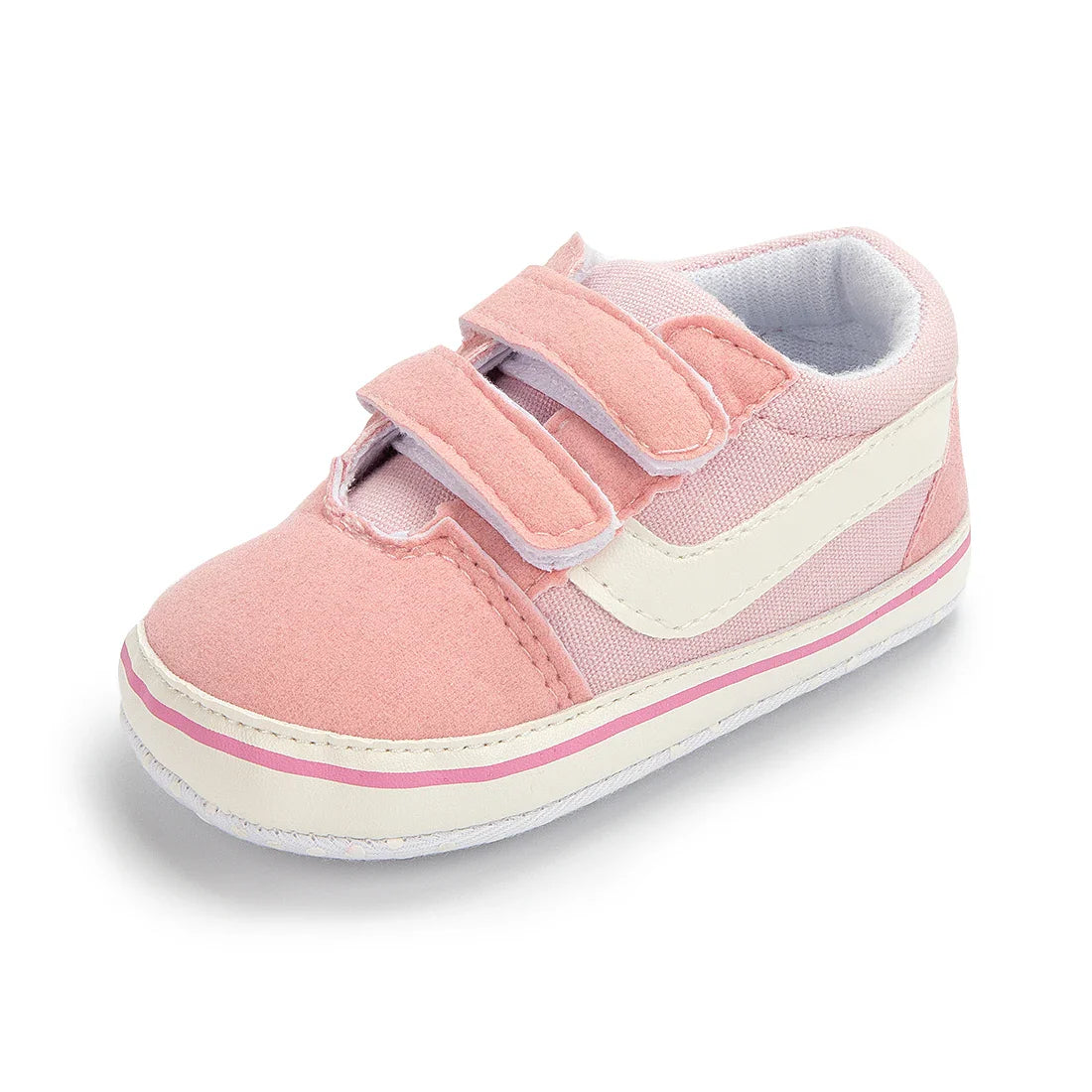 Front view of unisex baby canvas first walkers, featuring hook and loop closure and soft sole.
