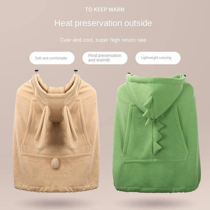 Blue shark baby carrier hoodie, polycotton infant cover for cozy warmth & wind protection.