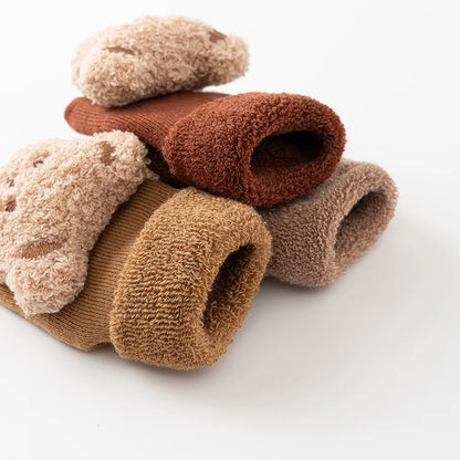 Cute bear anti-slip baby socks for winter, soft cotton toddler footwear
