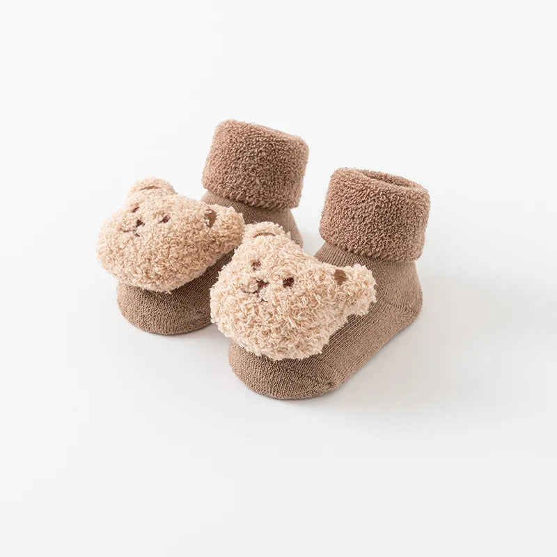 Set of baby winter socks, anti-slip cotton with charming cartoon bear